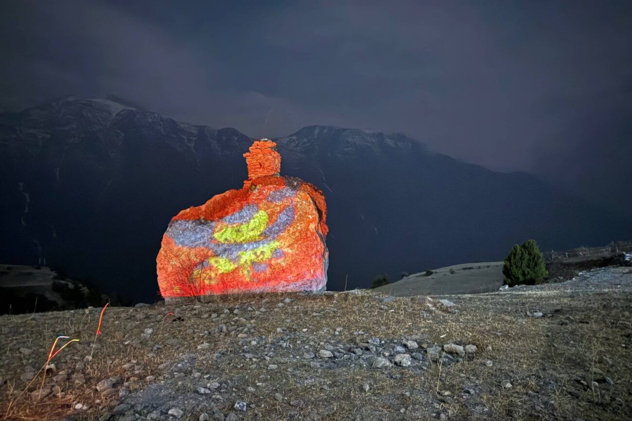 emma x zhang art Manang orange colourful rock light installation, abstract art