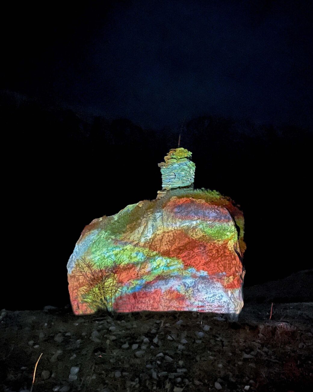 emma x zhang art Manang orange colourful rock light installation, abstract art
